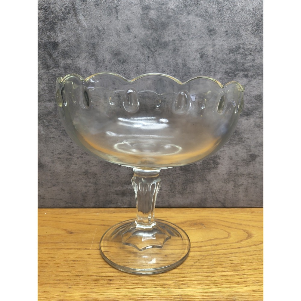 Mid Century Pedestal Fruit Bowl Compote Vintage Indiana Glass Teardrop Pattern